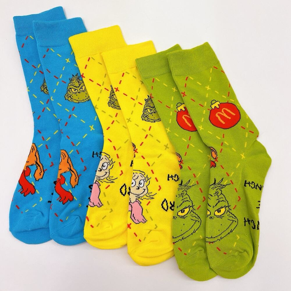 McDonald’s Grinch Meal Holiday Socks Dr. Seuss Yellow Blue Green Christmas 2025